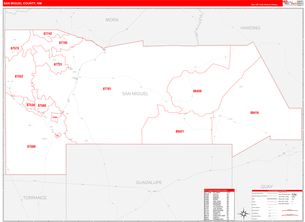 San Miguel County, NM Wall Map Red Line Style